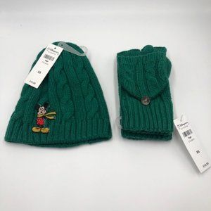 Disney Store Mickey & Pluto Cable Knit Winter Hat & Convertible Mittens Set, NWT